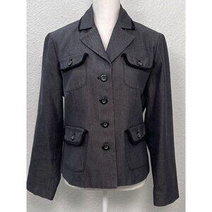 BOB TIMBERLAKE Womens LARGE Black Herringbone Velvet Trim JACKET Pockets EUC